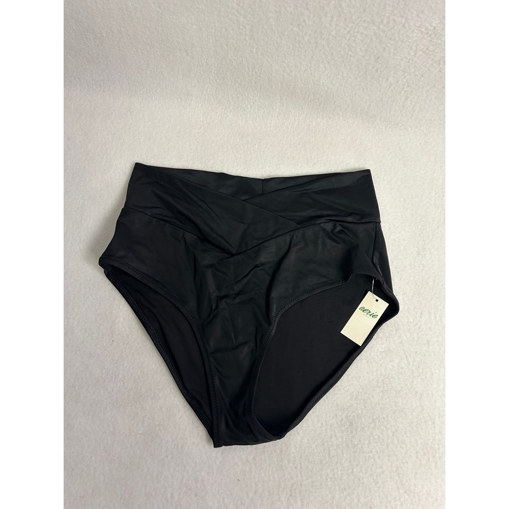 Crossover High Waisted Aerie Womens Small Black Full Coverage Swim Bottoms